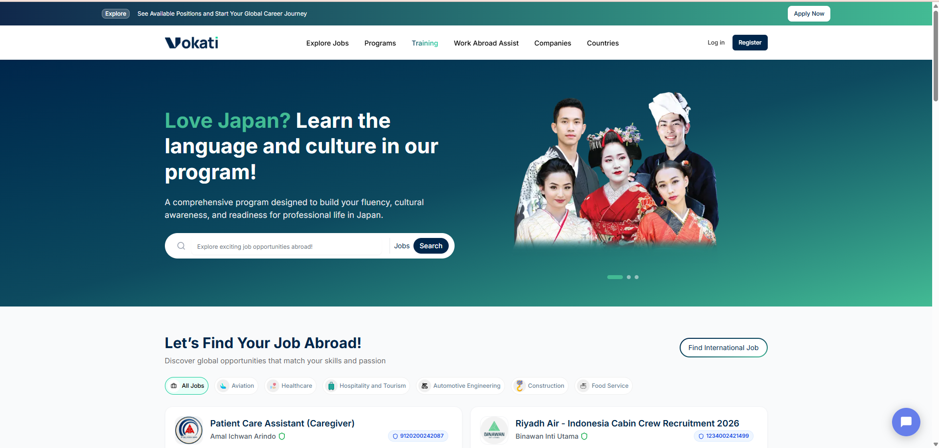 Vokati — portal karier global dengan program pelatihan dan pencarian lowongan